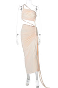 Glorol - Off-Shoulder High Split Strapless Sleeveless Maxi Dress