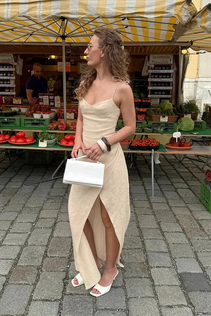 Lace-Up Split Backless Maxi Dress