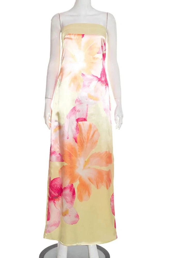 Glorol - Printed Off-Shoulder Strapless Sleeveless Backless Maxi Dress