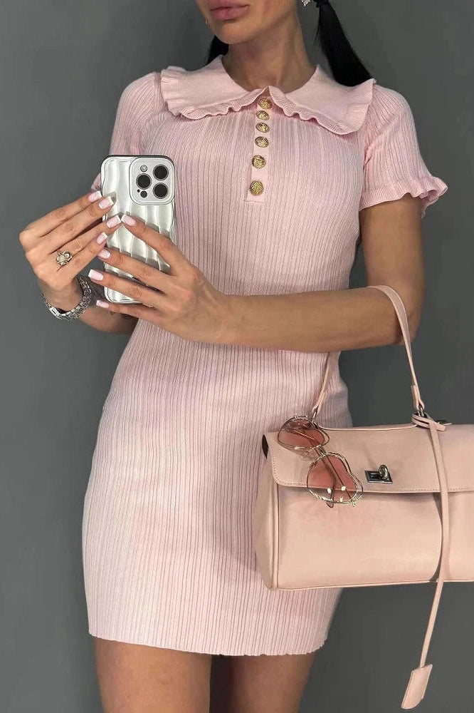 Glorol - Short Sleeve High Waist Knitted Slim Fit Mini Dress