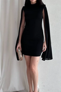 Glorol - Elegant High Waist O-Neck Sleeves Mini Dress
