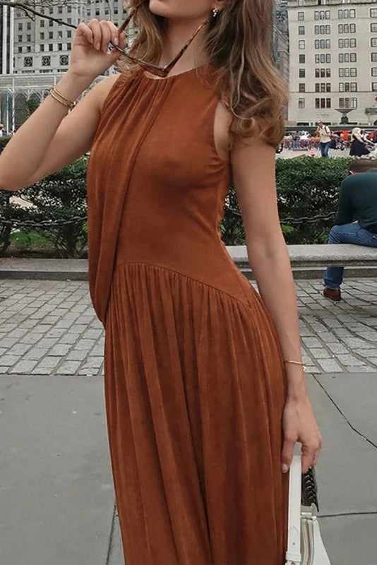 Glorol - Hollow Out Sleeveless O-Neck Irregular Maxi Dress