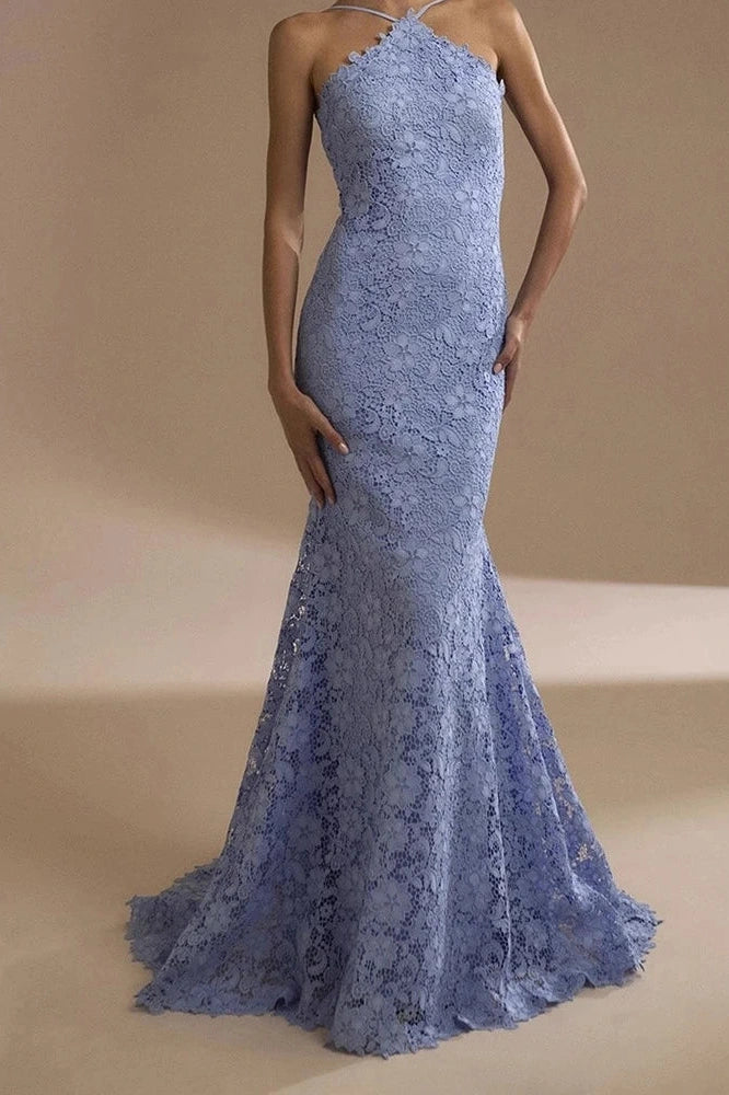 Glorol - Elegant Sleeveless Fit Backless Off-Shoulder Lace Embroidery Maxi Dress