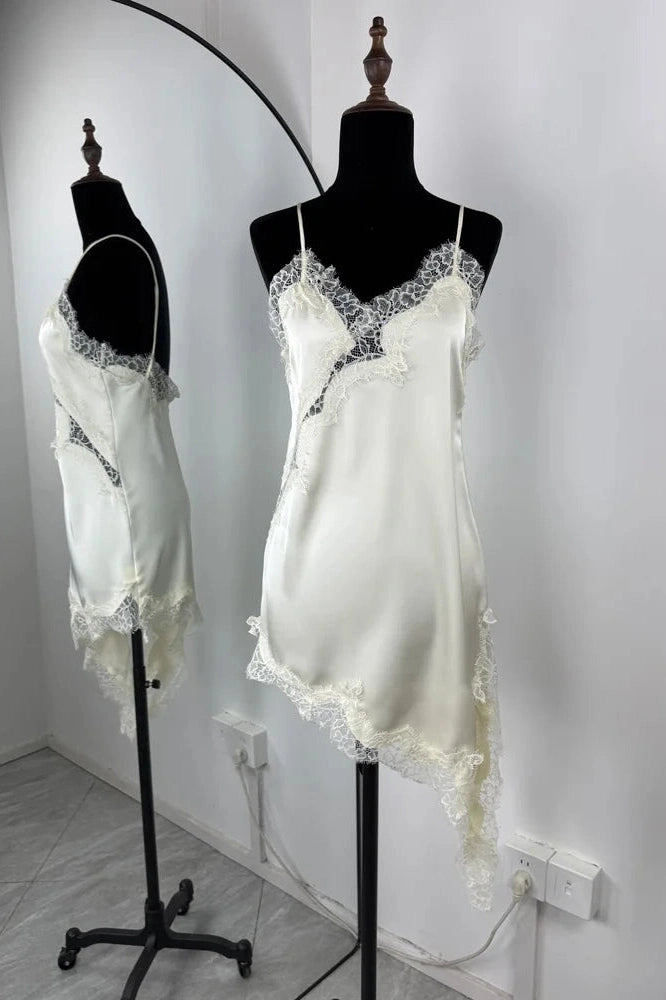 Glorol - Lace Backless Patchwork V-Neck Slim Bodycon Mini Dress