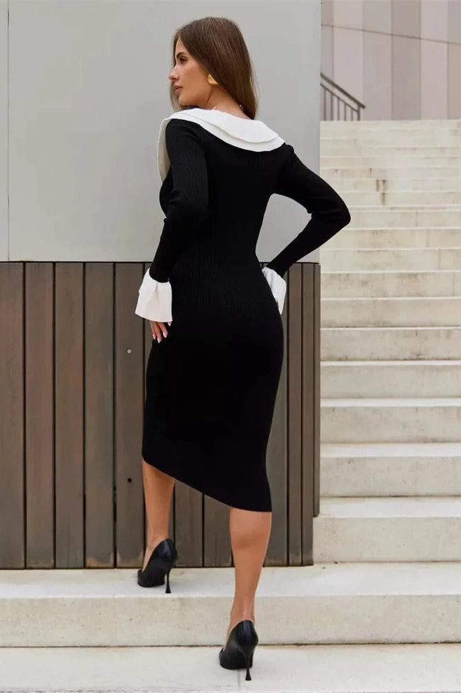Glorol - Elegant Patchwork Slim Midi Dress