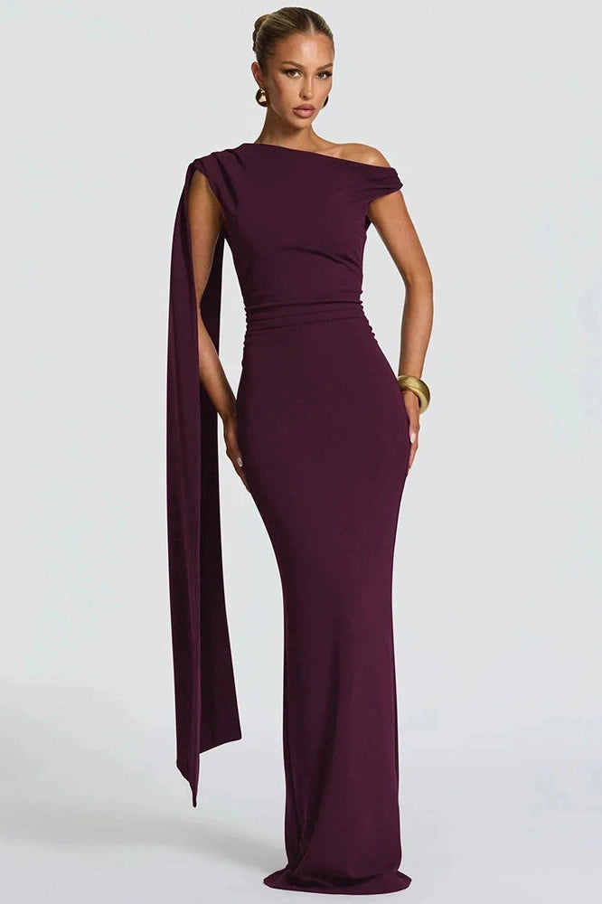 Glorol - Sleeveless One Shoulder High Waist Bodycon Maxi Dress
