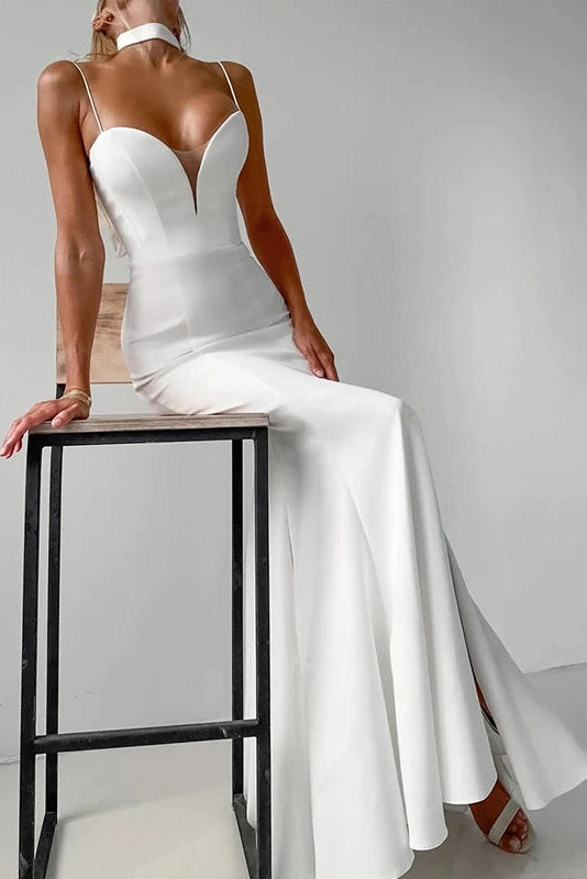 Glorol - Hollow Out V-Neck Pleated High Waist Slim Maxi Dress