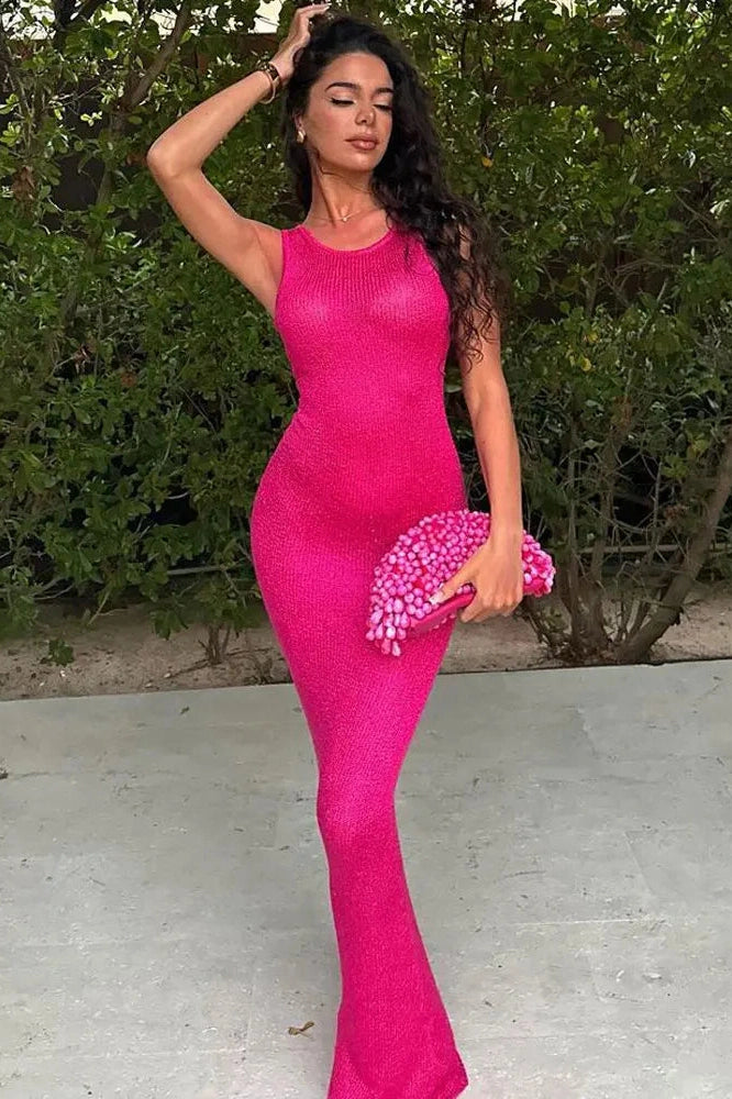 Glorol - See-Through Sleeveless Slim High Waist Maxi Dress