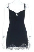 Glorol - Hollow-Out Lace Strap V-Neck Backless Slim Mini Dress