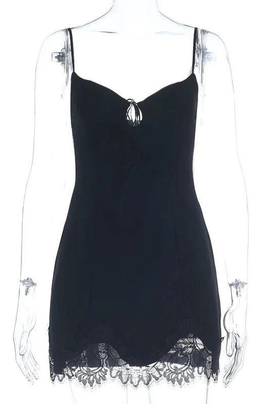 Glorol - Hollow-Out Lace Strap V-Neck Backless Slim Mini Dress