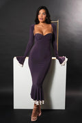 Glorol - Elegant Long Sleeve Patchwork Square Collar Maxi Dress