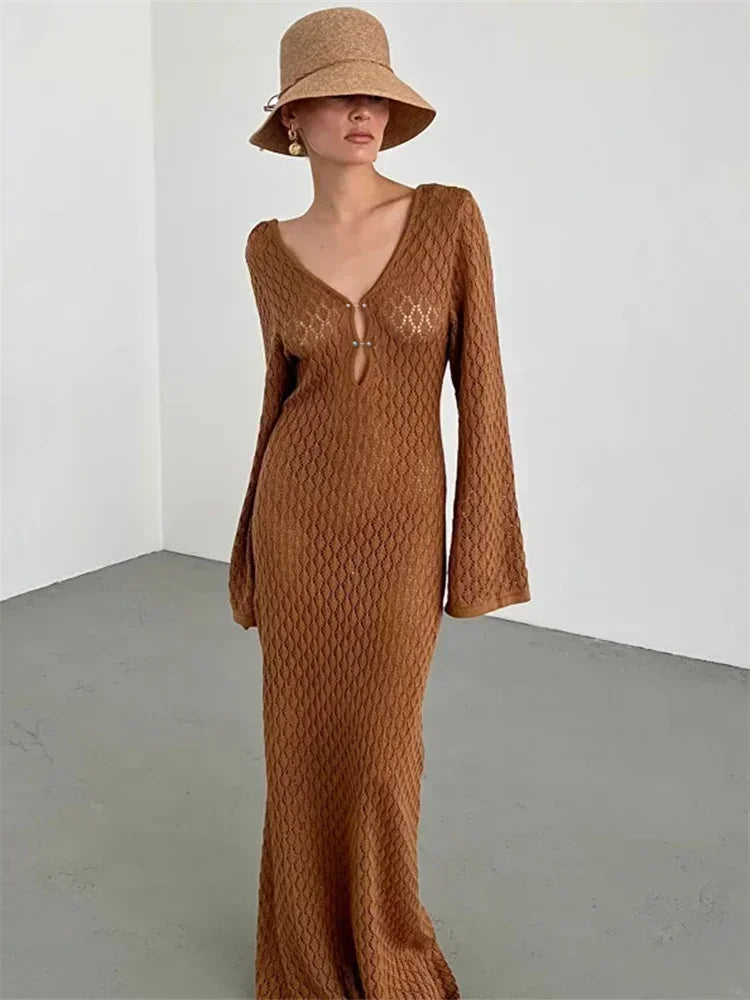 Glorol - See-Through Knitted Maxi Dress