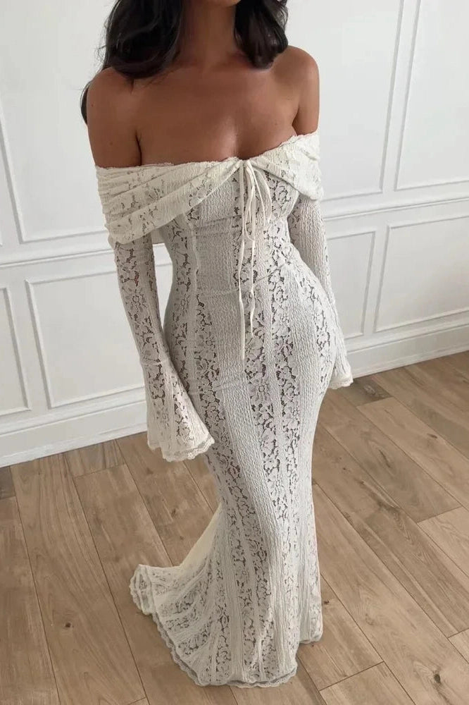 Glorol - Hollow Out Backless Slim Lace-Up Maxi Dress