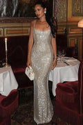 Glorol - Sleeveless Sparkle Backless High Waist Bodycon Maxi Dress