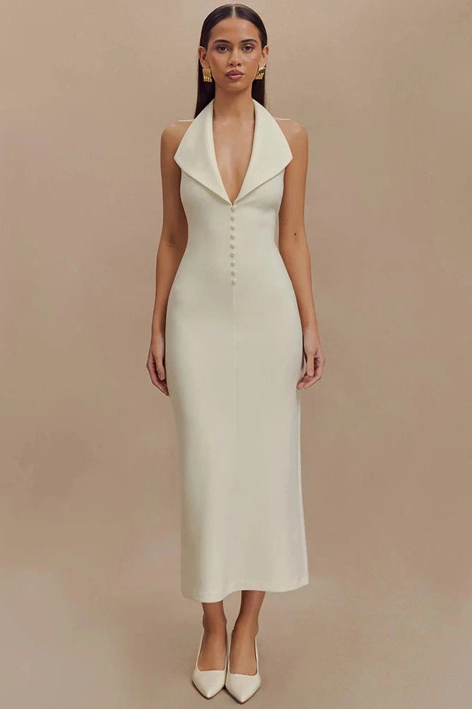 Glorol - Deep V Neck Sleeveless Backless Bodycon Maxi Dress