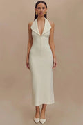 Glorol - Deep V Neck Sleeveless Backless Bodycon Maxi Dress