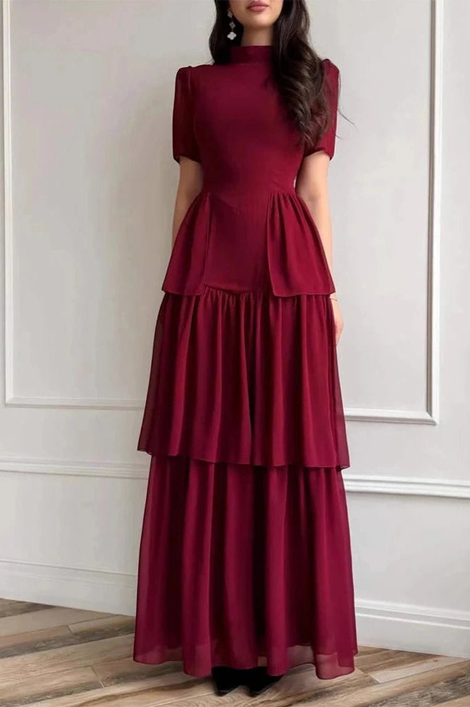Glorol - O-Neck Pleat High Waist Maxi Dress