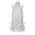 Glorol - Polka Dot Print Backless Lace Up Mini Dress