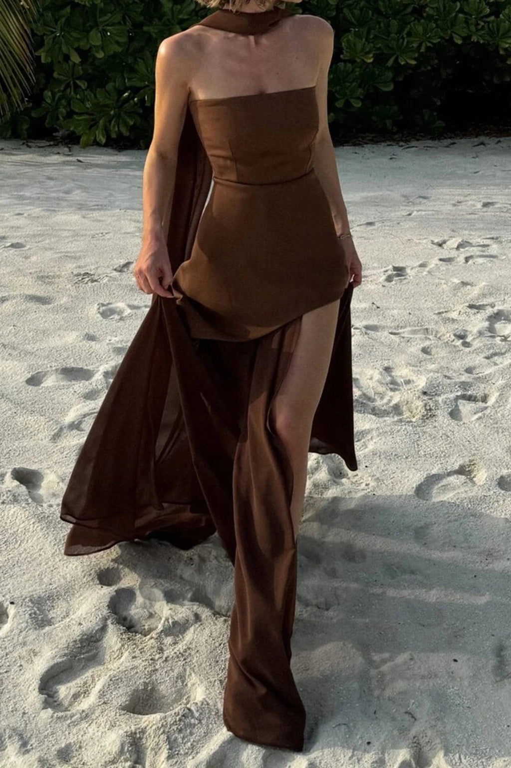 Glorol - Off-Shoulder High Split Strapless Sleeveless Maxi Dress