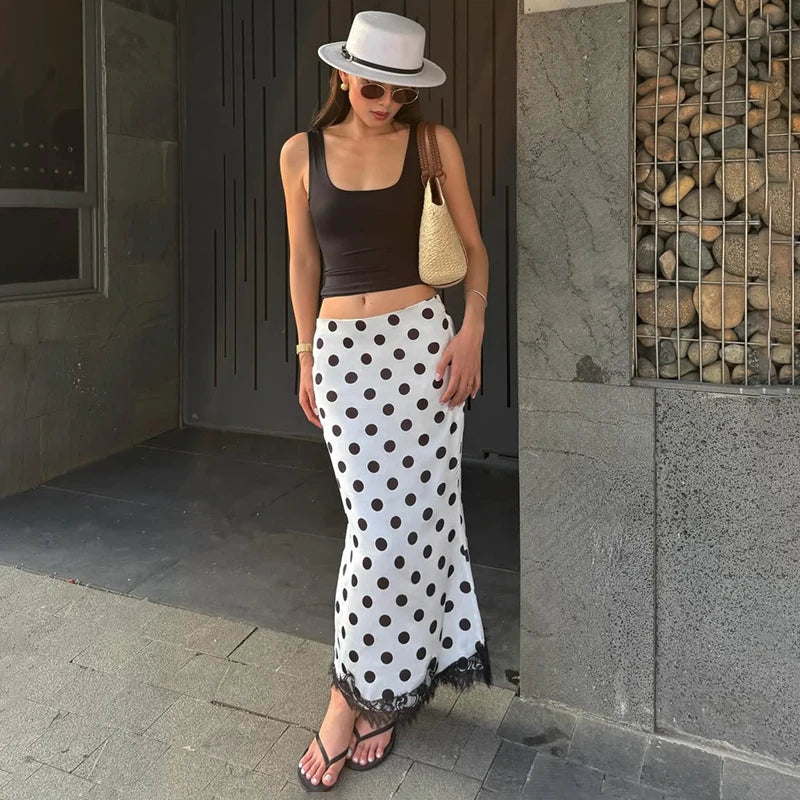 Glorol - High Waist Polka Dot Lace Skirt