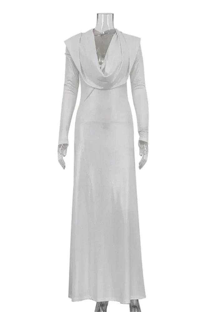 V-Neck High Waist Slim Long Sleeve Bodycon Maxi Dress