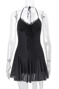 Glorol - Lace See-Through High Waist Slim V-Neck Mini Dress