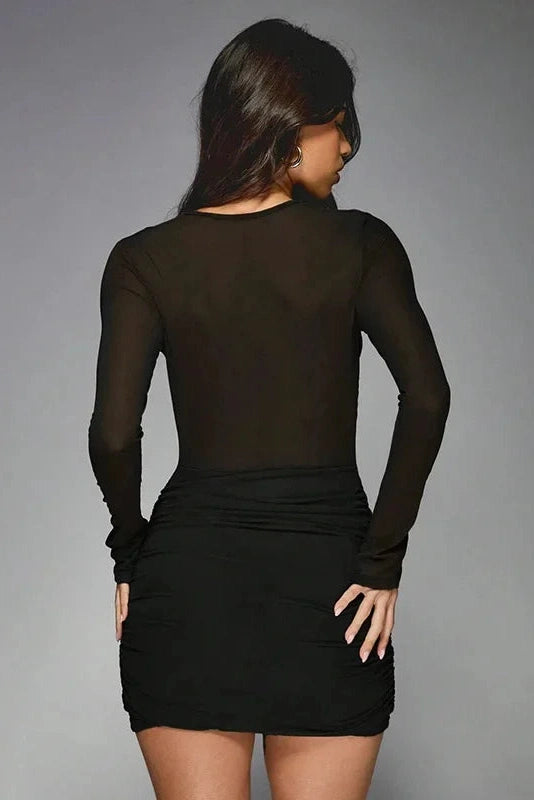 Glorol - Elegant Patchwork Slim Pleated Mini Dress