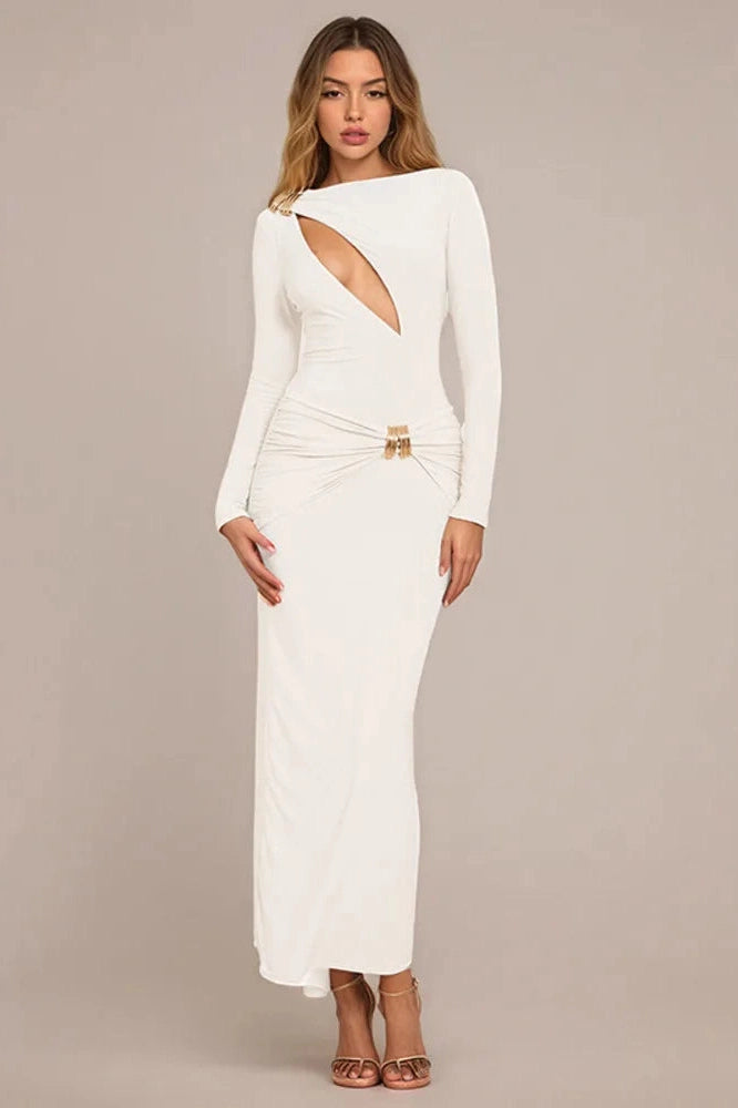 Glorol - Hollow Out Long Sleeve Bodycon Maxi Dress