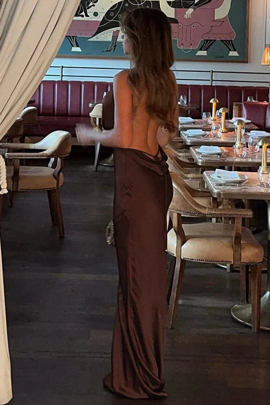 Glorol - Elegant Backless Sleeveless Slim High Waist Lace Up Maxi Dress