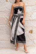 Glorol - Sleeveless Printed Off-Shoulder Irregular Midi Dress
