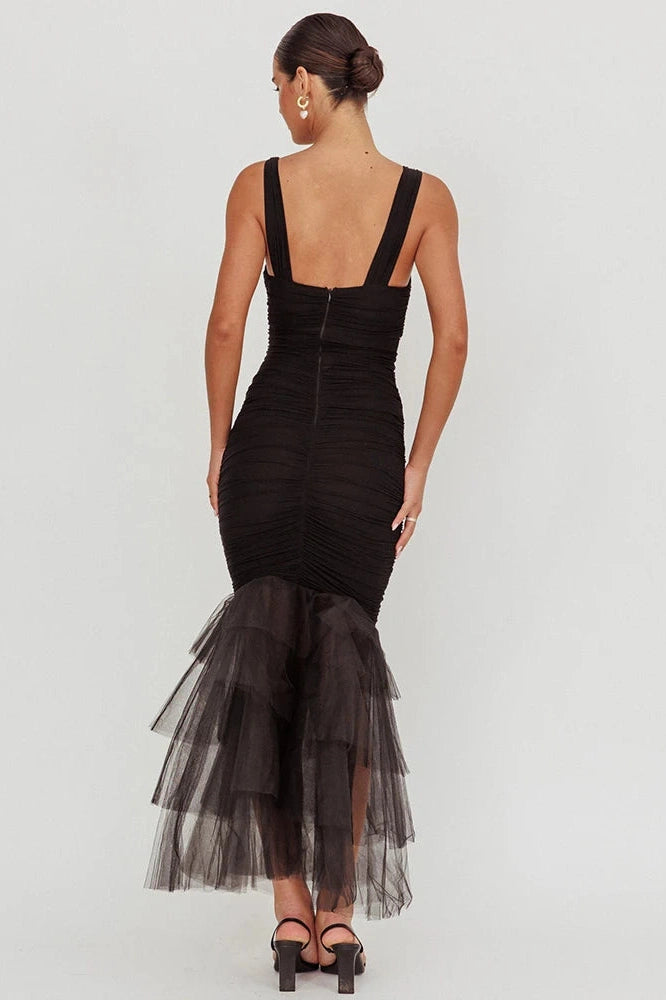 Glorol - Backless Spaghetti Strap Sleeveless Bodycon Maxi Dress