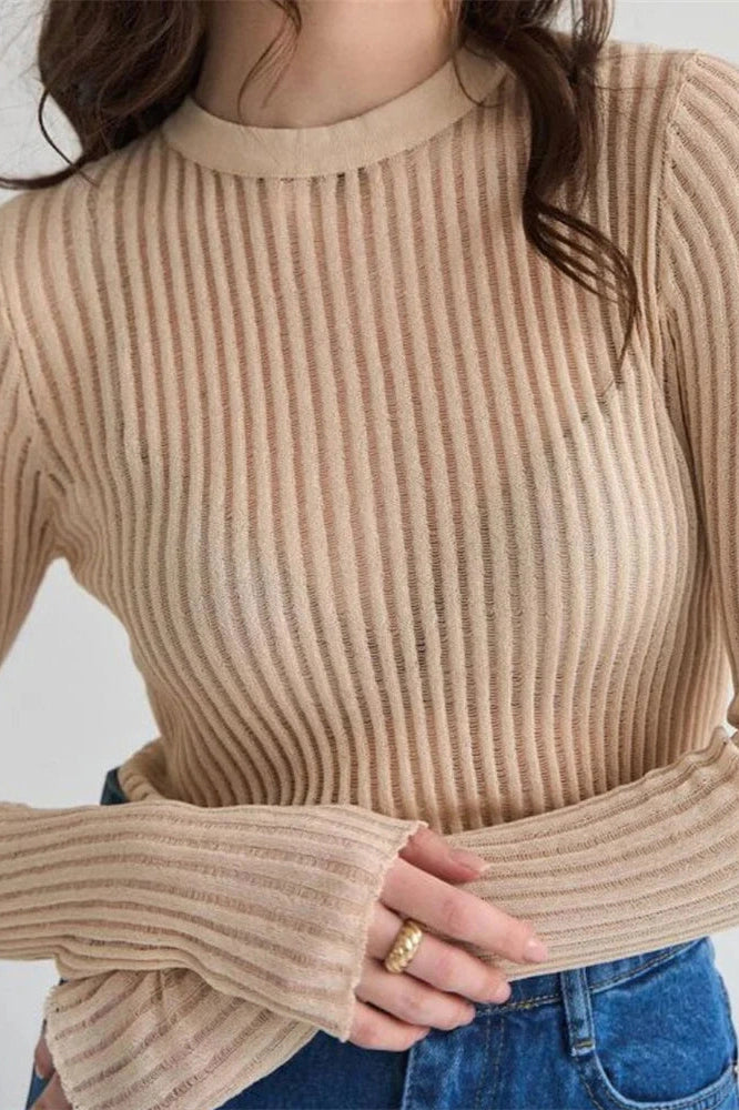 Glorol - See-Through Slim Long Sleeve Top