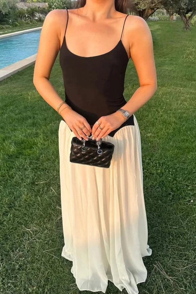 Glorol - Patchwork Spaghetti Strap Sleeveless Backless Maxi Dress