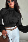 Glorol - Lace-Up Backless Long-Sleeve Top