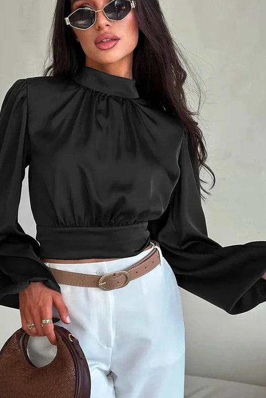 Glorol - Lace-Up Backless Long-Sleeve Top
