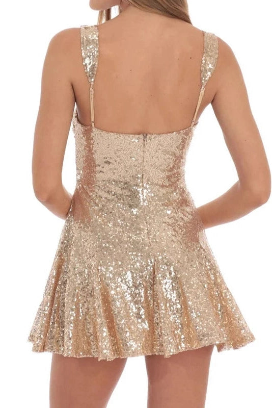 Glorol - Elegant U Collar Slim High Waist Mini Dress