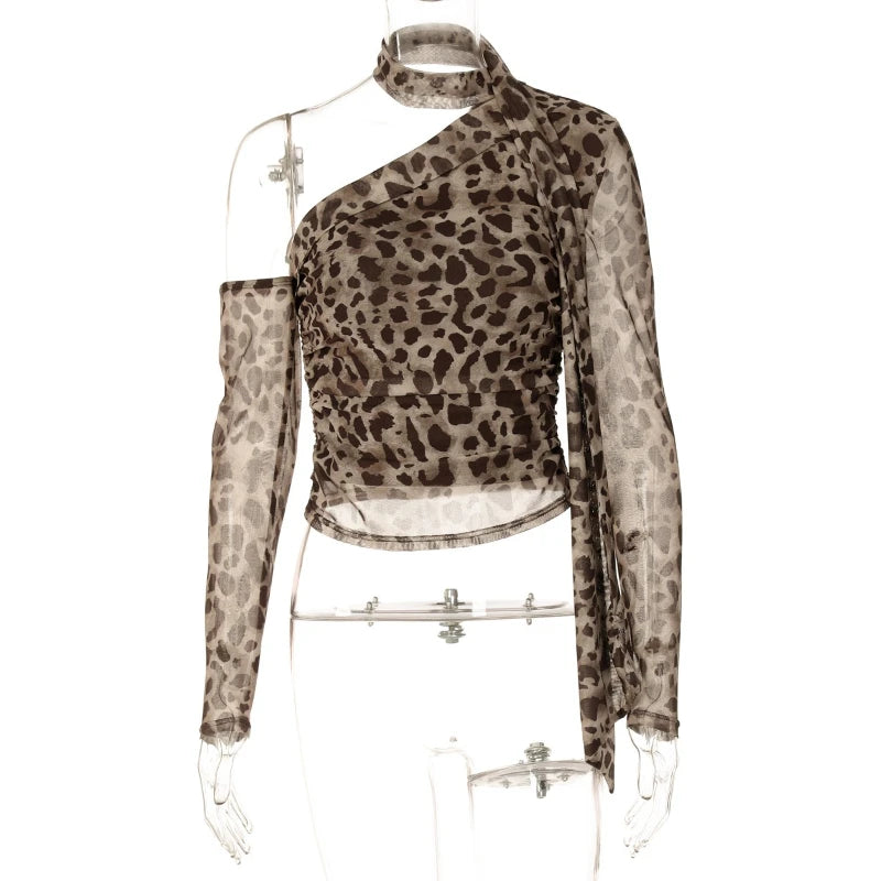 Glorol - Printed One-Shoulder Long-Sleeve Slim Top