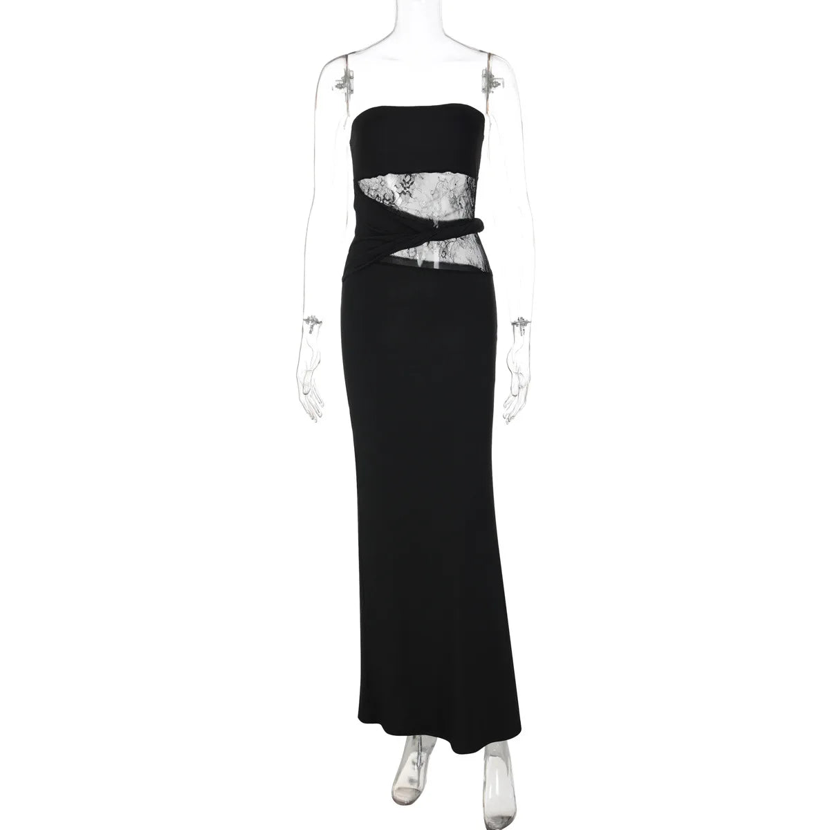 Glorol - Sleeveless Lace Strapless Slim Maxi Dress