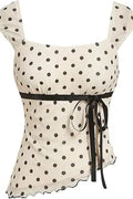 Glorol - Dot Print Slim Fit Square Neck Top