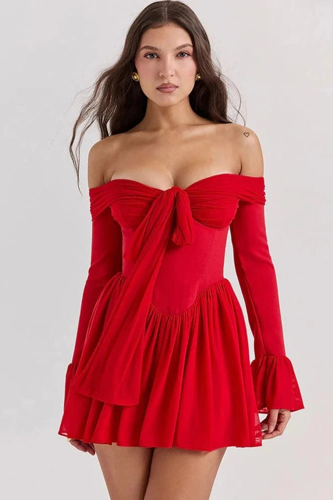 Glorol - Elegant Strapless Off-shoulder Long Sleeve Backless Mini Dress