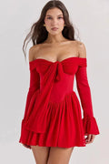 Glorol - Elegant Strapless Off-shoulder Long Sleeve Backless Mini Dress