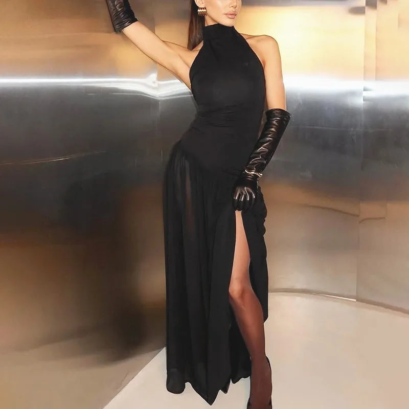 Glorol - Off Shoulder Patchwork Lace-Up Maxi Dress