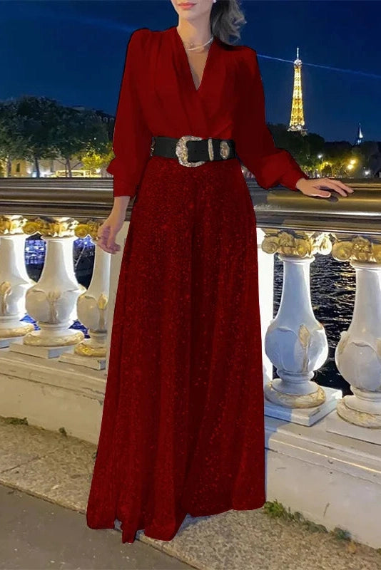 Glorol - Elegant Loose V Neck Maxi Dress