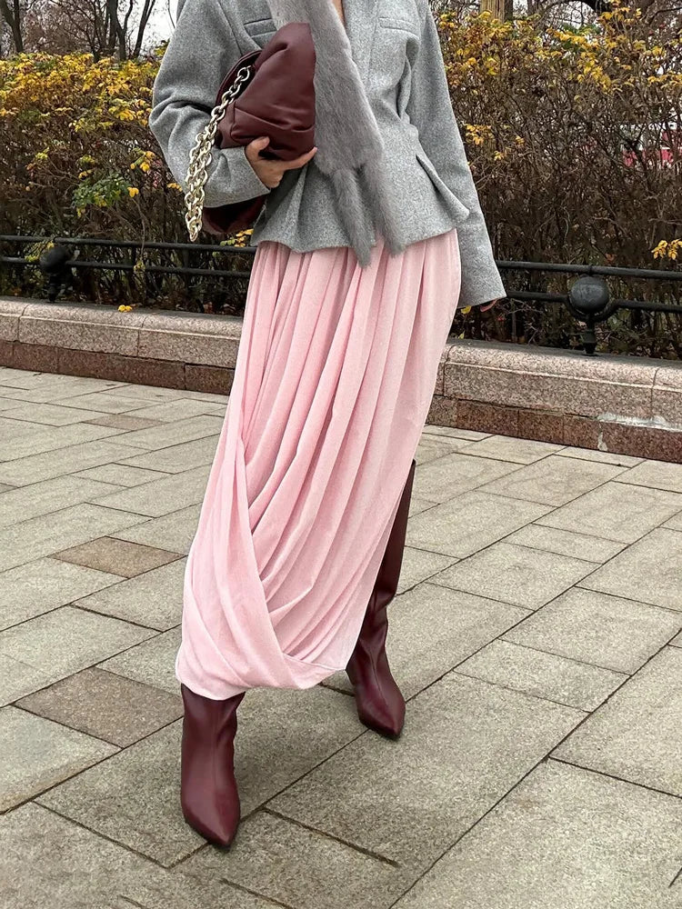 Glorol - High Waist Pleated Patchwork Skirt