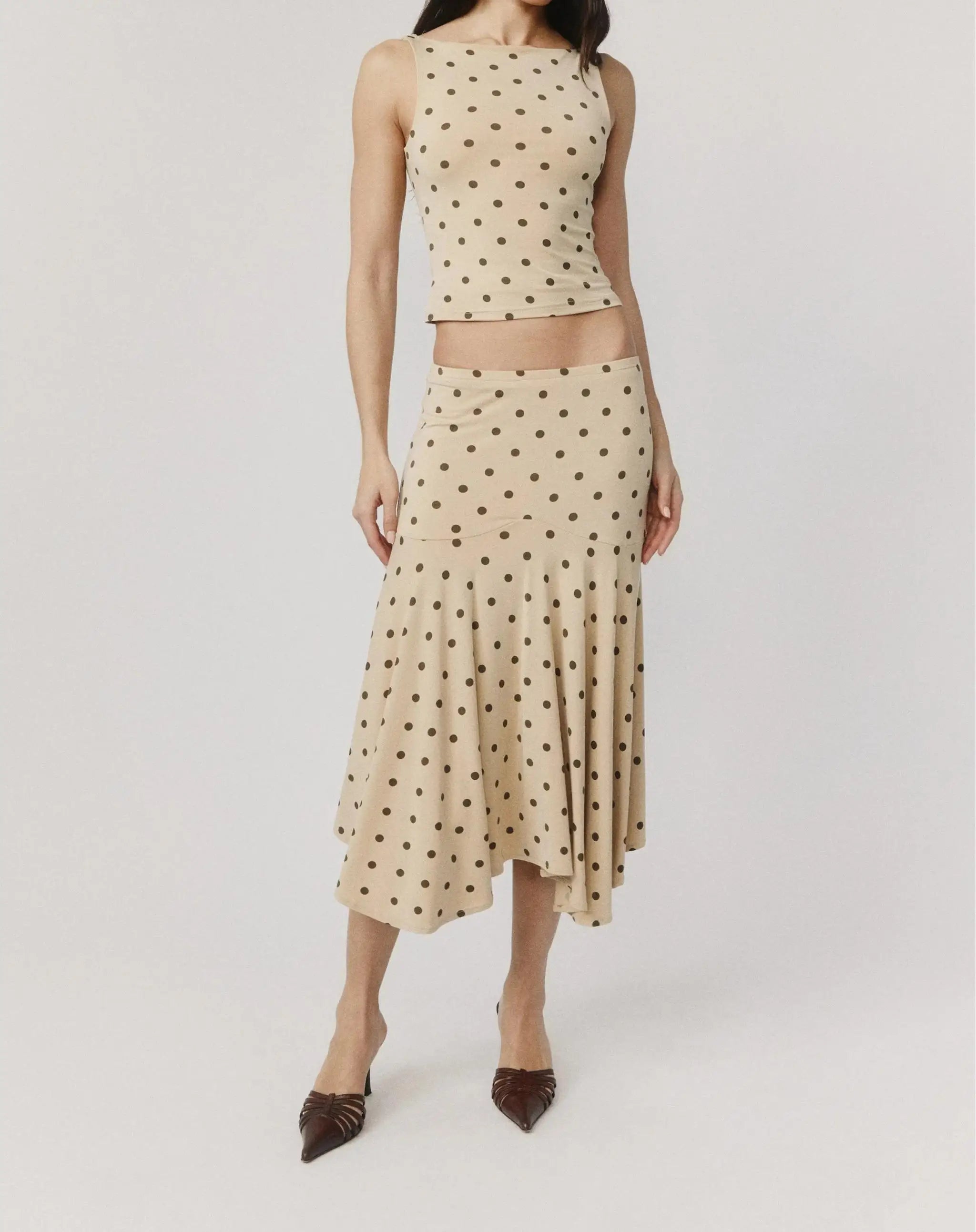 Glorol - Elegant Asymmetrical Polka Dot Chiffon Skirt