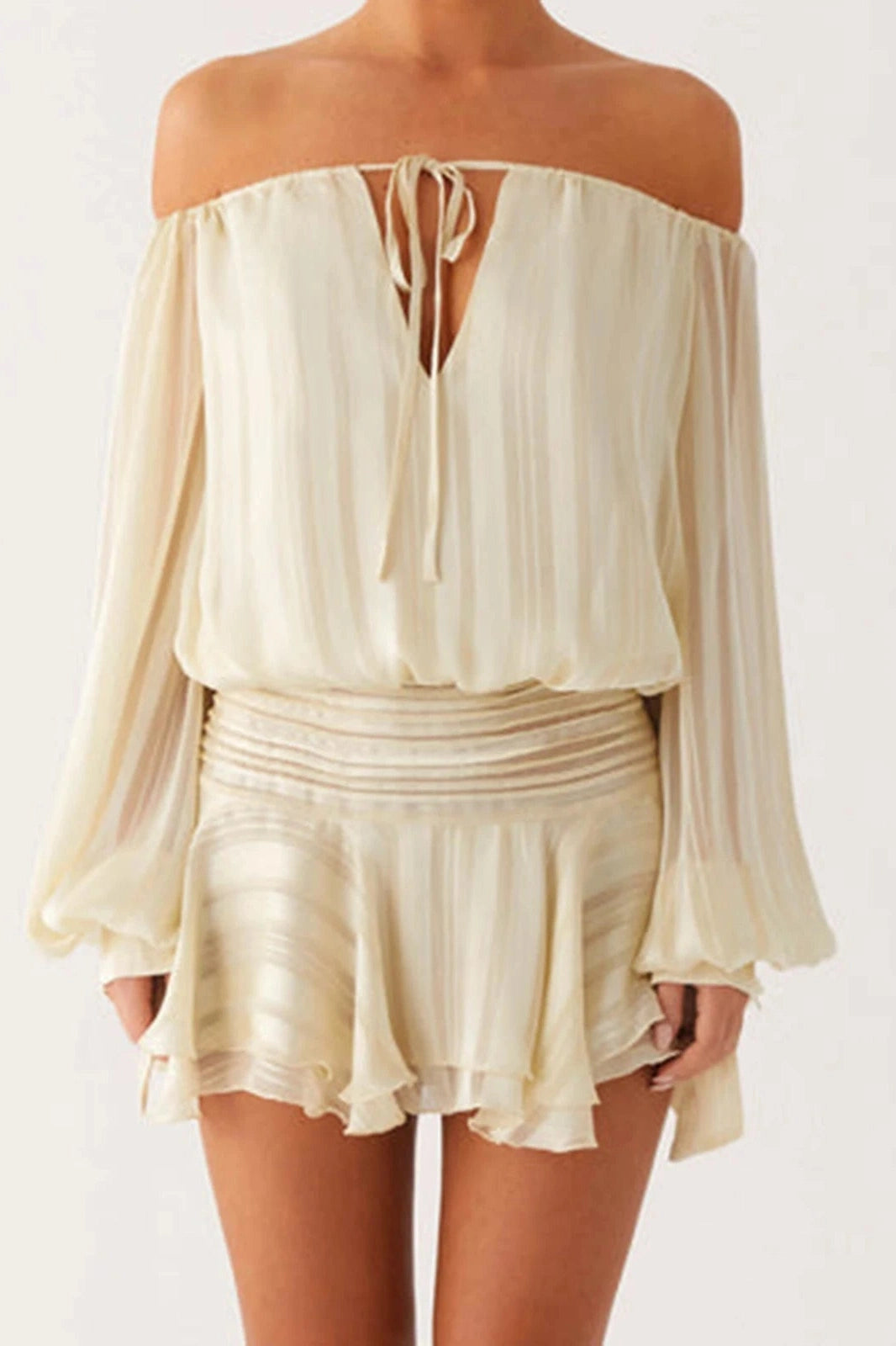 Glorol - Backless Strapless Long Sleeve Mini Dress