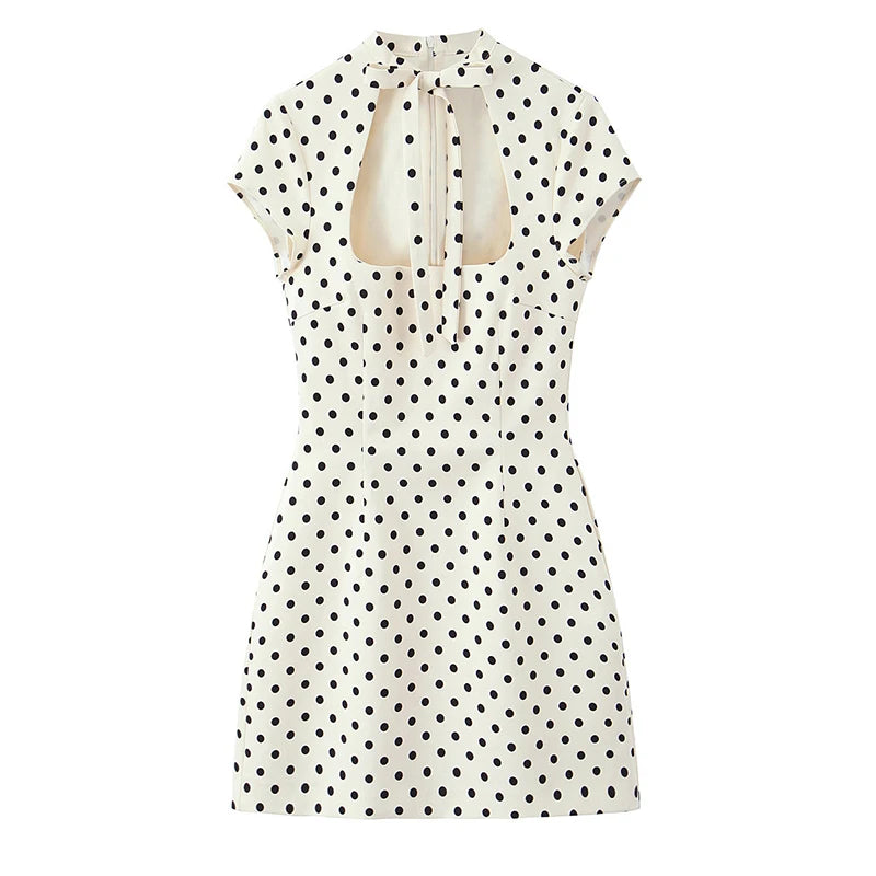 Glorol - Polka Dot Lace-Up Slim Mini Dress