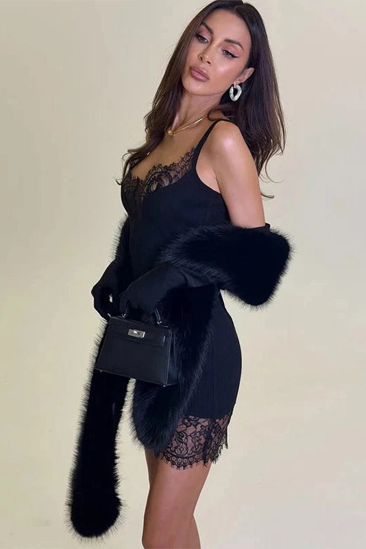 Glorol - Lace Sleeveless High-Waisted Slim Mini Dress