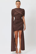 Glorol - Elegant High Collar Short Sleeve High Waist Maxi Dress