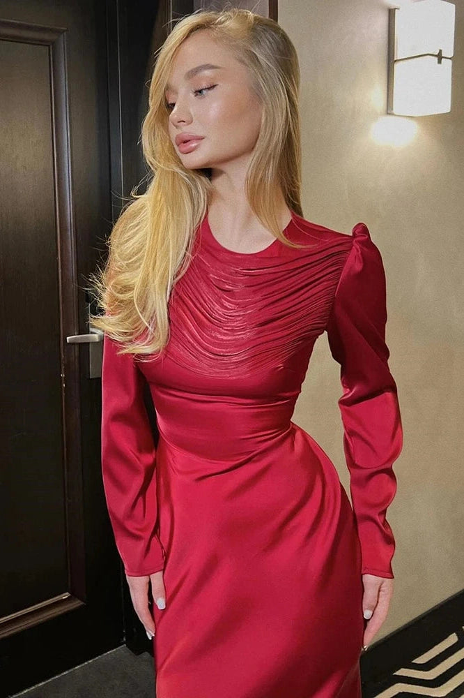 Glorol - O-Neck Long Sleeve High Waist Maxi Dress